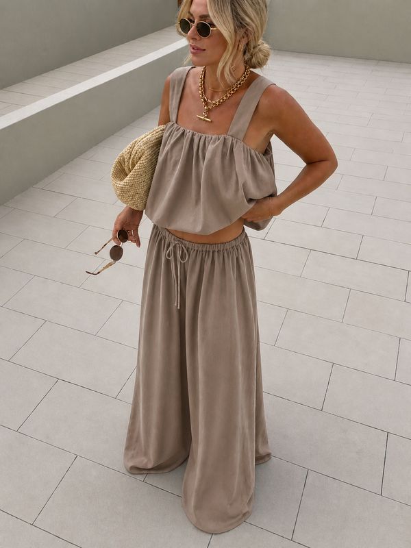 Viscose cropped set taupe