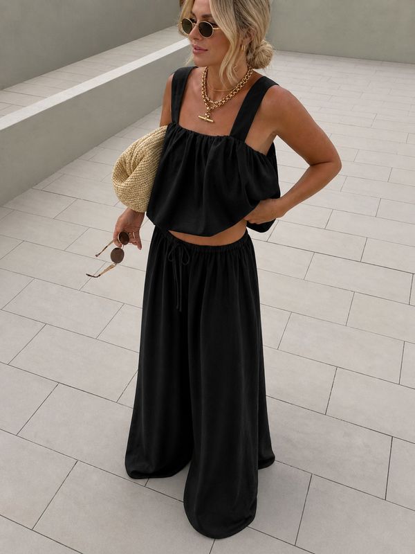 Viscose cropped set zwart