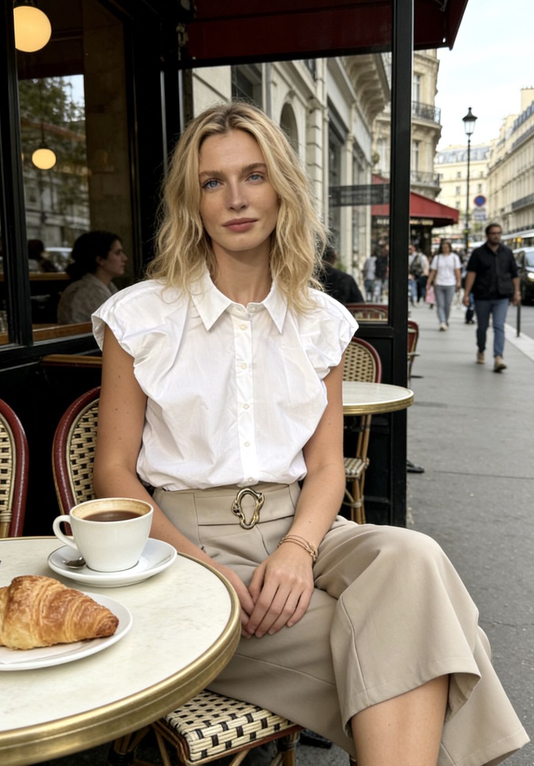 Witte katoenen blouse met rouchemouwtje