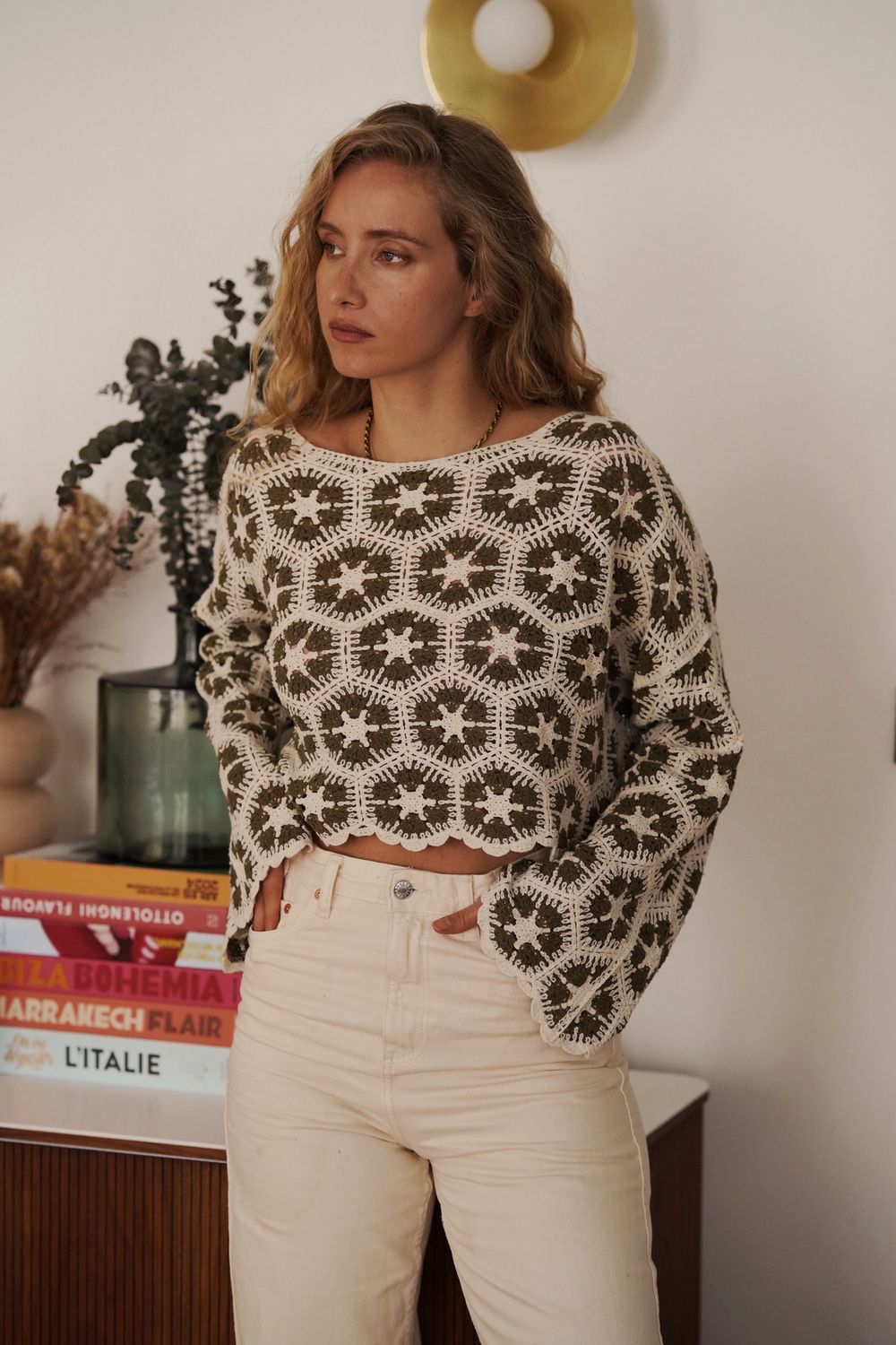 Khaki embroidery top