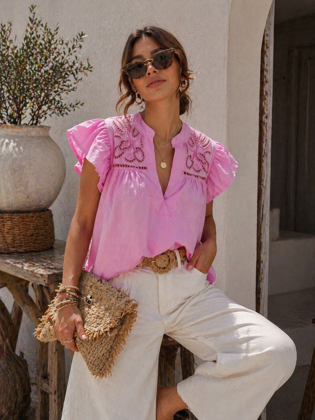 Skyla Ruffle blouse Top - Roze