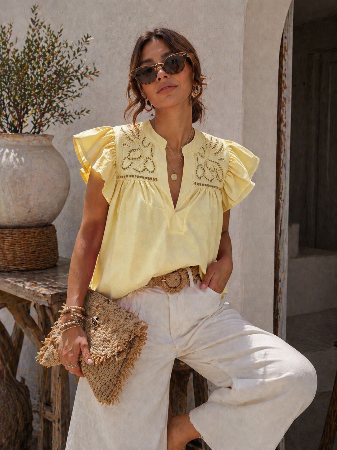 Skyla Ruffle blouse Top - Geel
