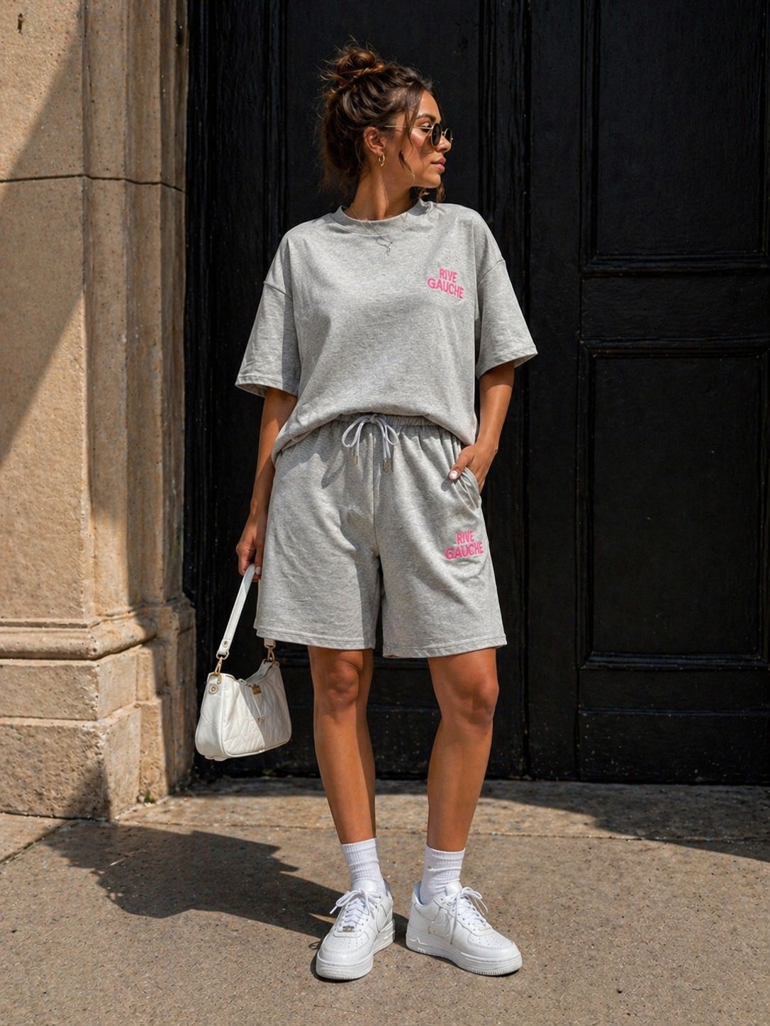 Rive Gauche comfy suit grijs/roze