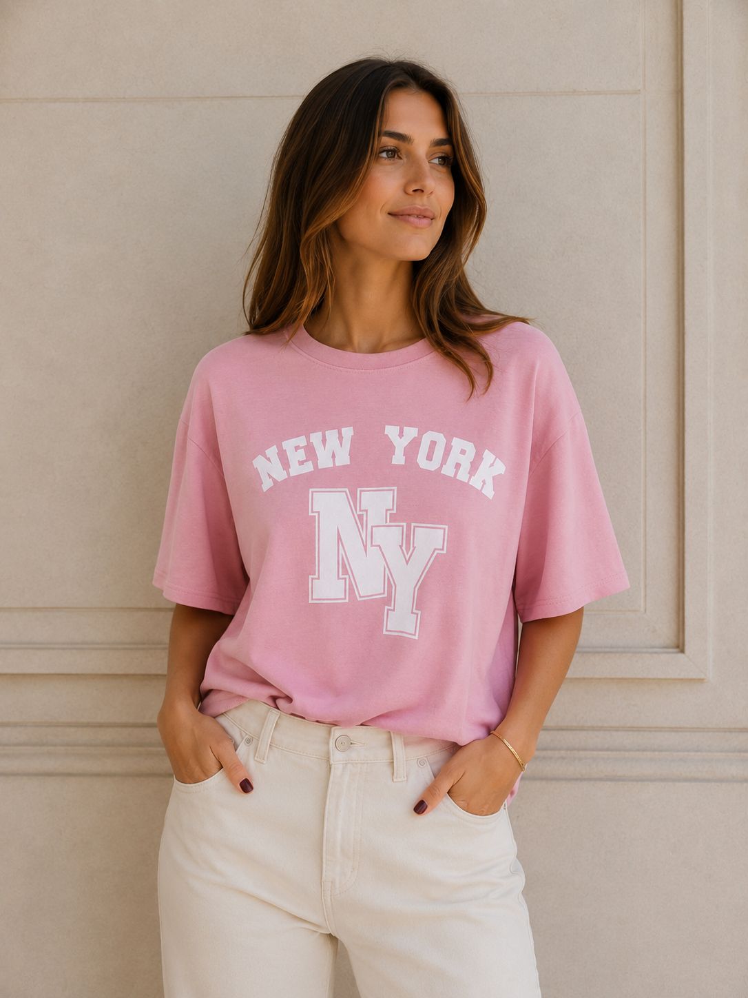 New york cropped sweater shirt pink