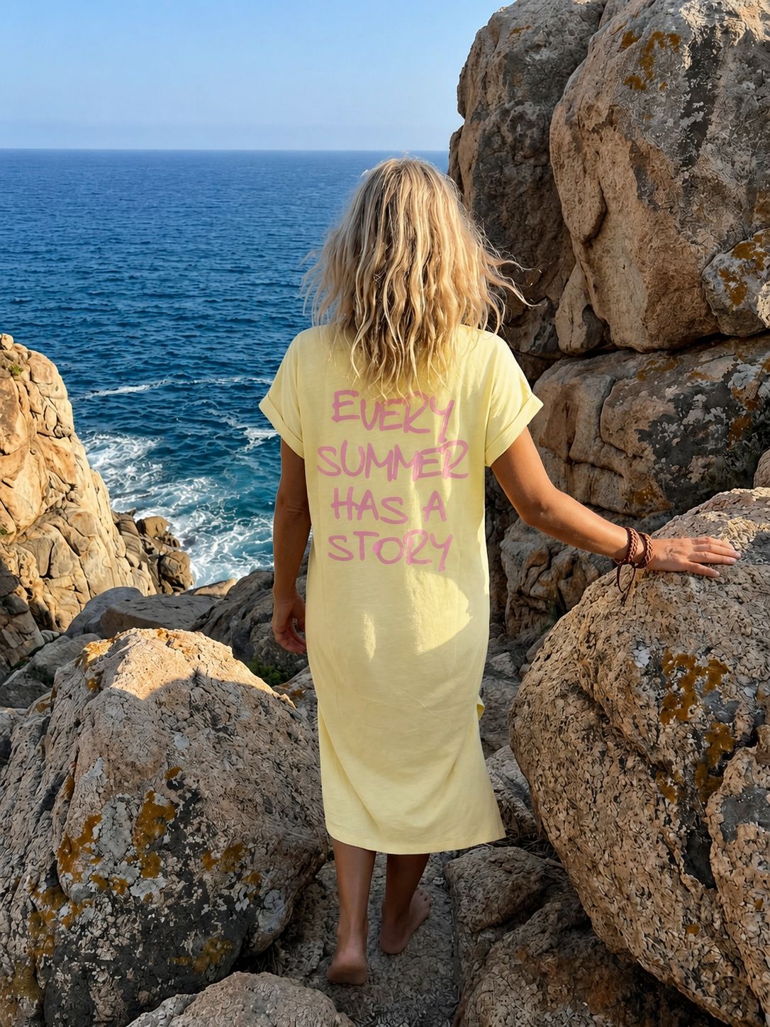 Every summer has a story dress geel/roze