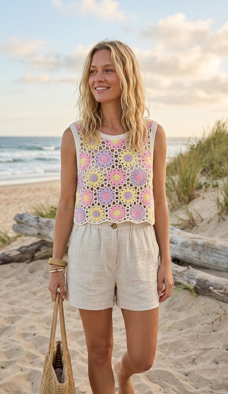 Embroidery candy flower top
