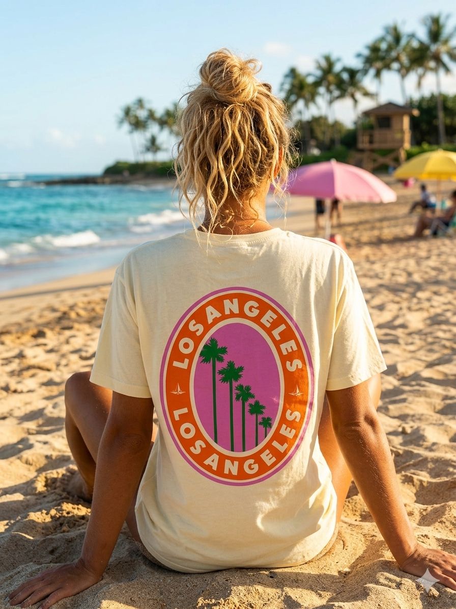 Los Angeles t-shirt geel/roze