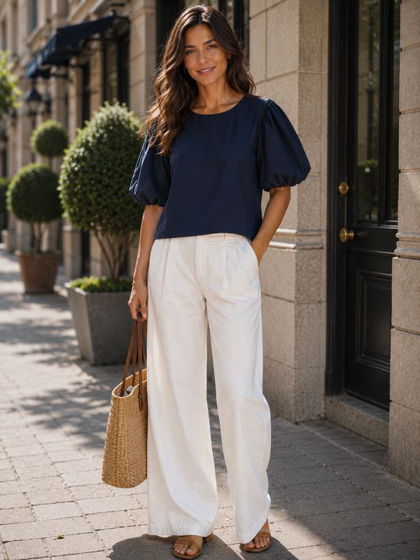 Navy katoenen blousetop