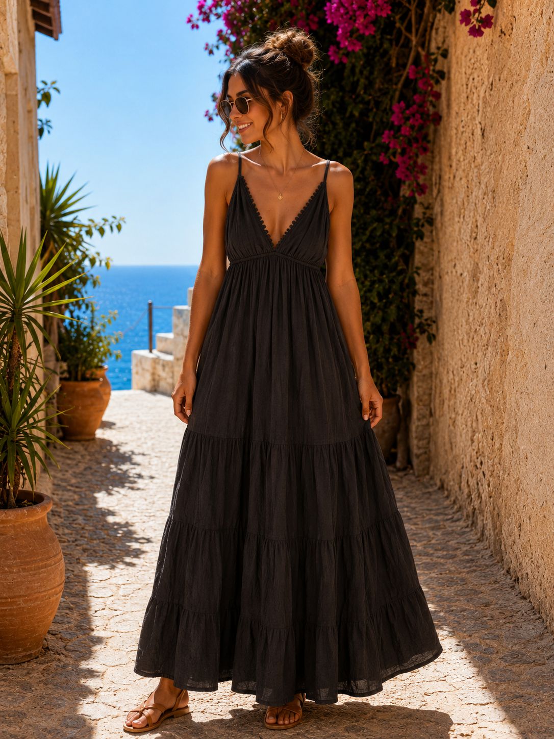 Luxe katoenen jurk bruin