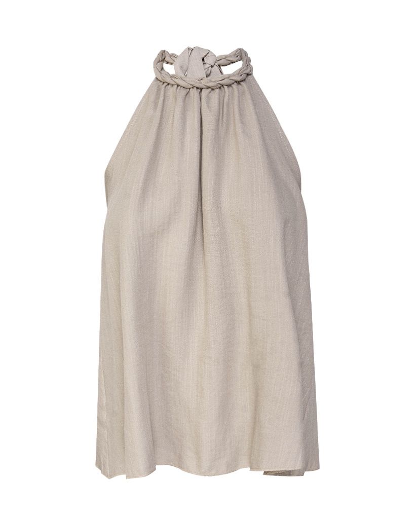 Gevlochten boho haltertop taupe.