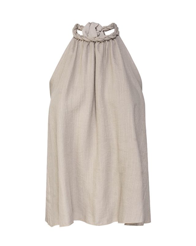 Gevlochten boho haltertop taupe.
