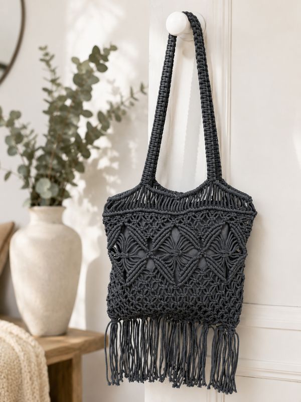 Macrame ibiza tas zwart