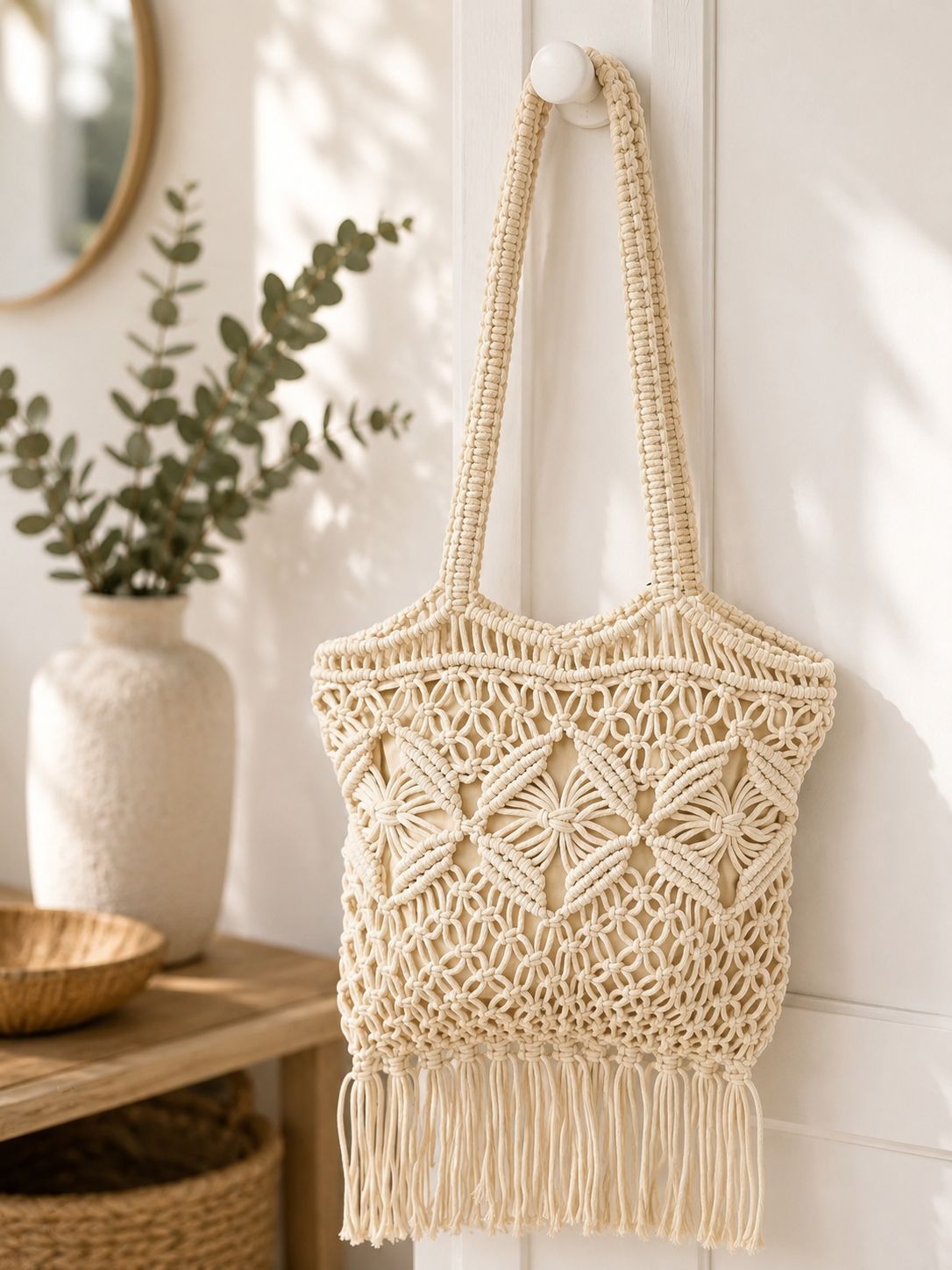 Macrame ibiza tas beige
