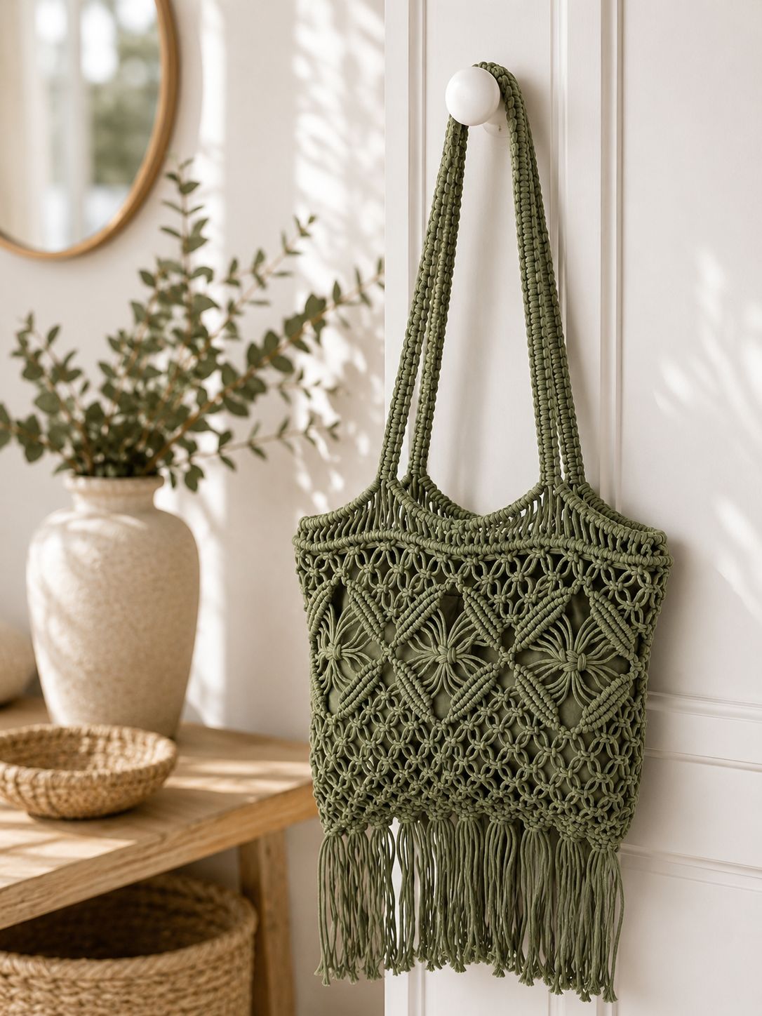 Macrame ibiza tas kaki