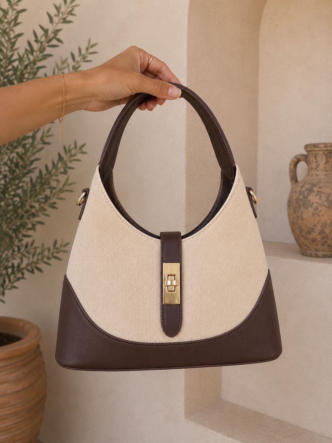 Trendy designer tas bruin- beige