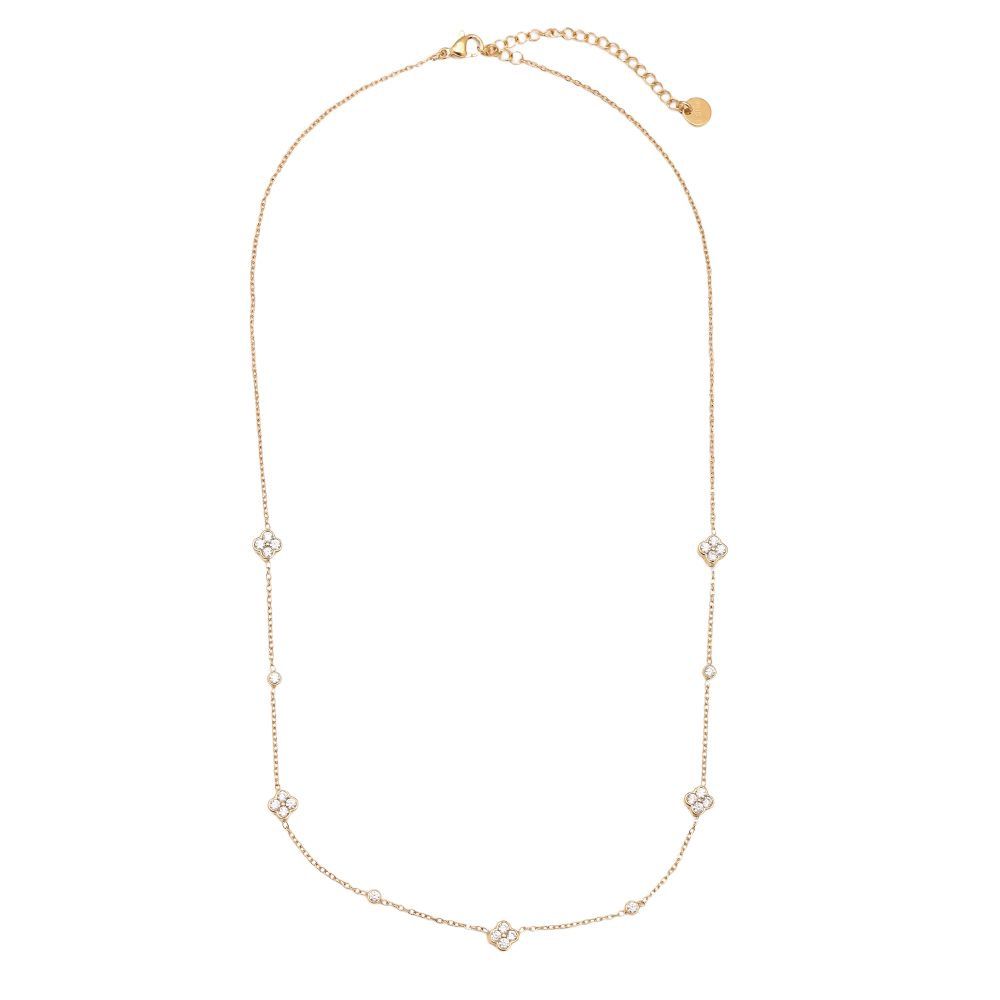 Stainless steel little diamonds flower ketting