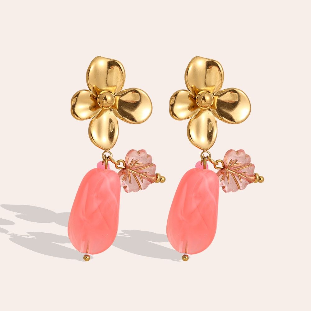 Stainless Steel pink flower oorbel