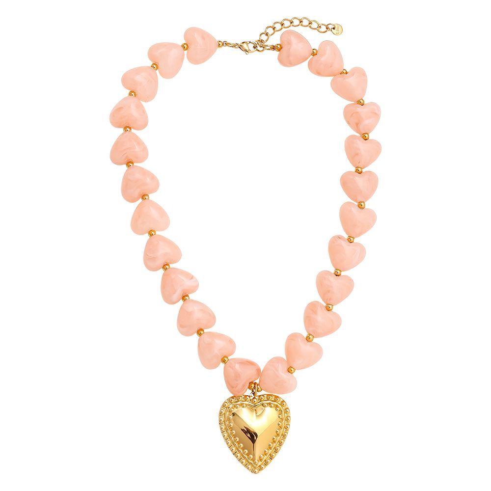 Stainless Steel acryl pink heart ketting