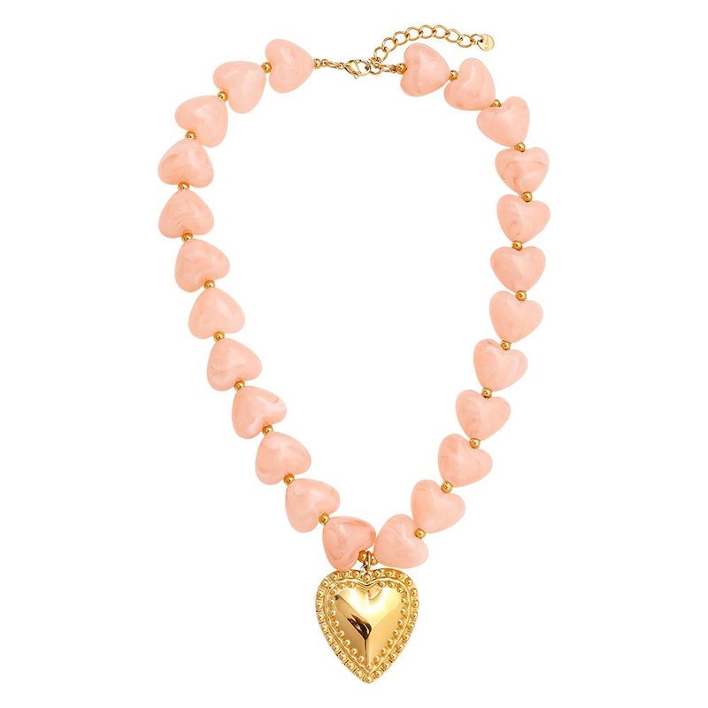 Stainless Steel acryl pink heart ketting