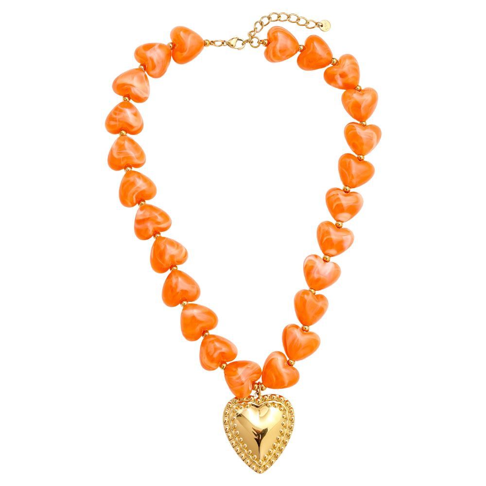 Stainless Steel acryl oranje heart ketting.