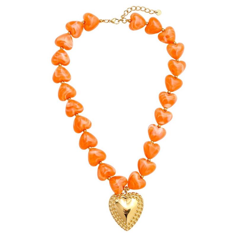 Stainless Steel acryl oranje heart ketting.