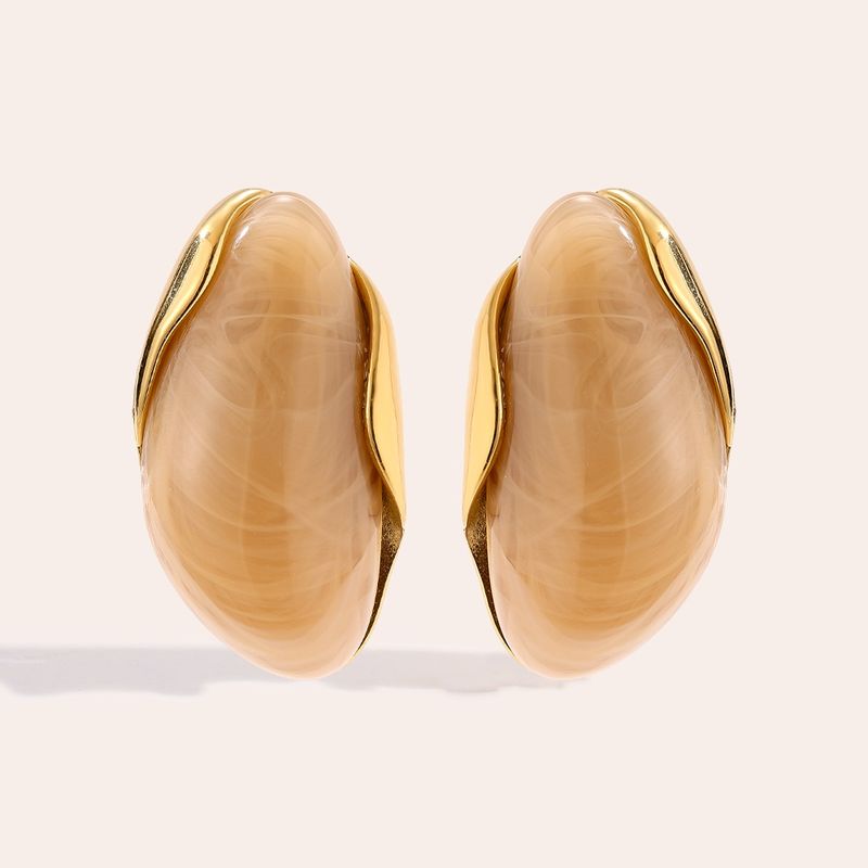 Stainless steel resin designer oorbellen beige