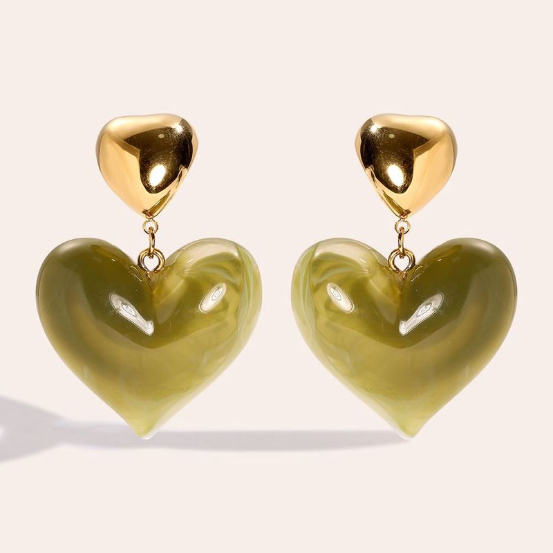 Stainless Steel resin heart oorbellen olive