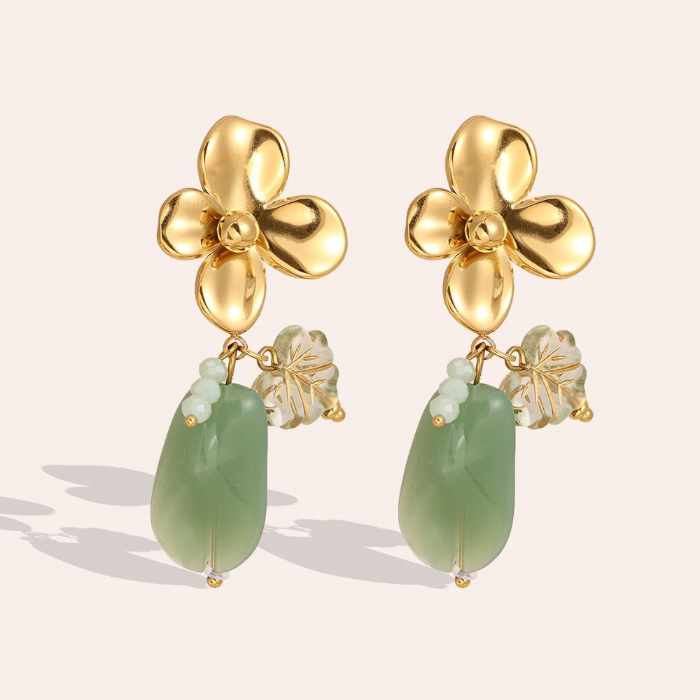 Stainless Steel green flower oorbel
