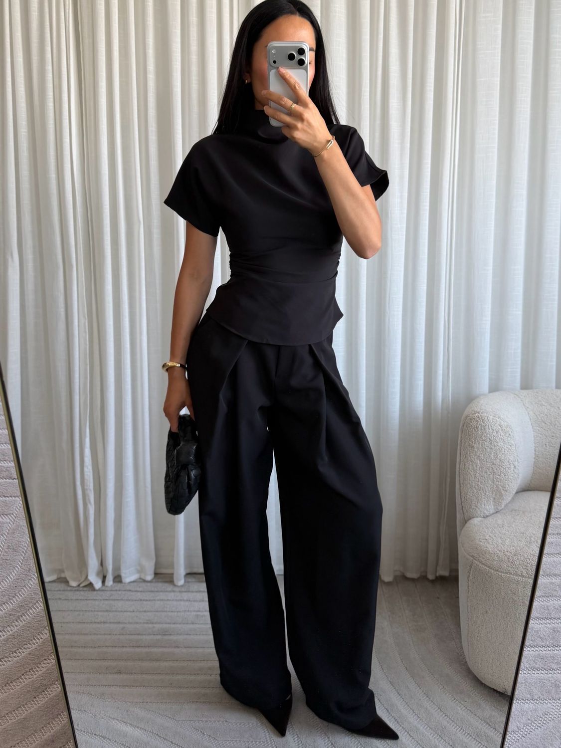 Short sleeve draped top zwart