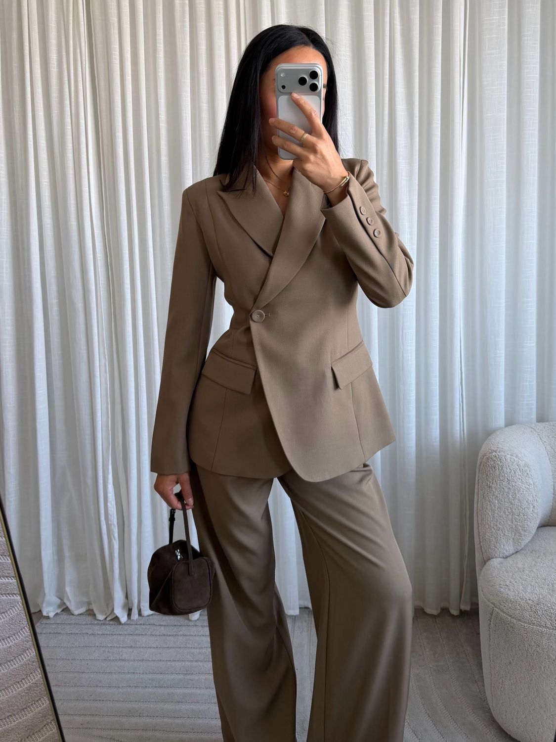 Cinched blazer camel