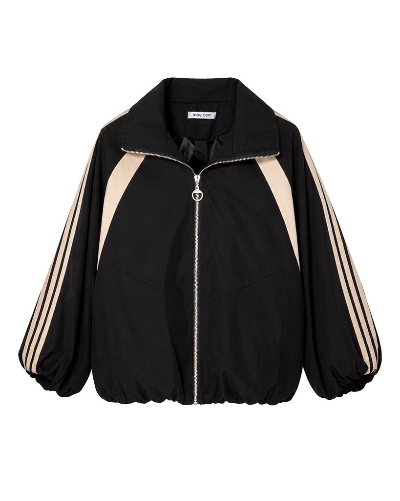 Sporty bomberjasje zwart/ beige