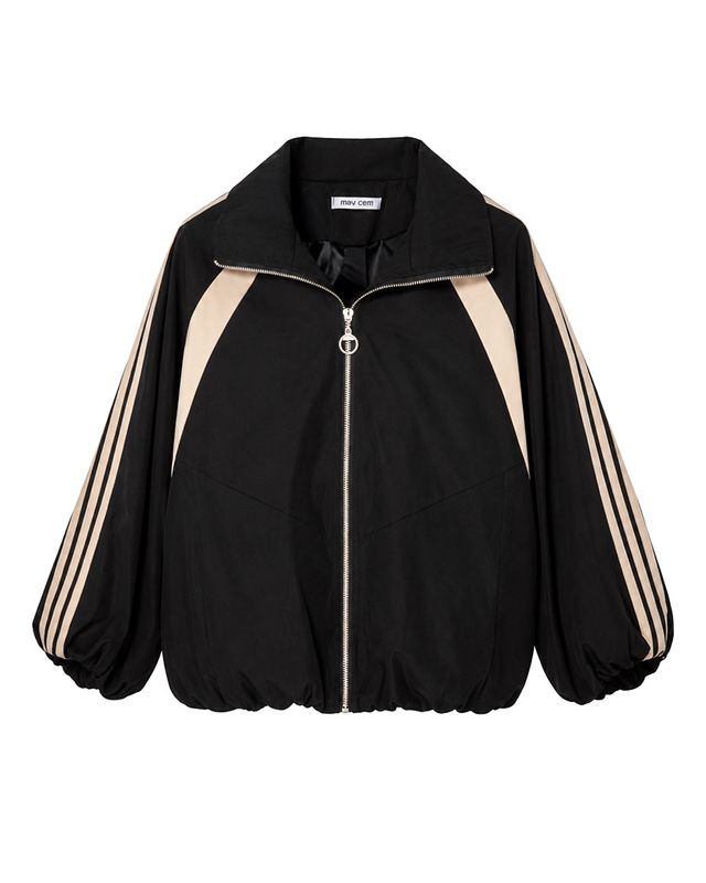 Sporty bomberjasje zwart/ beige