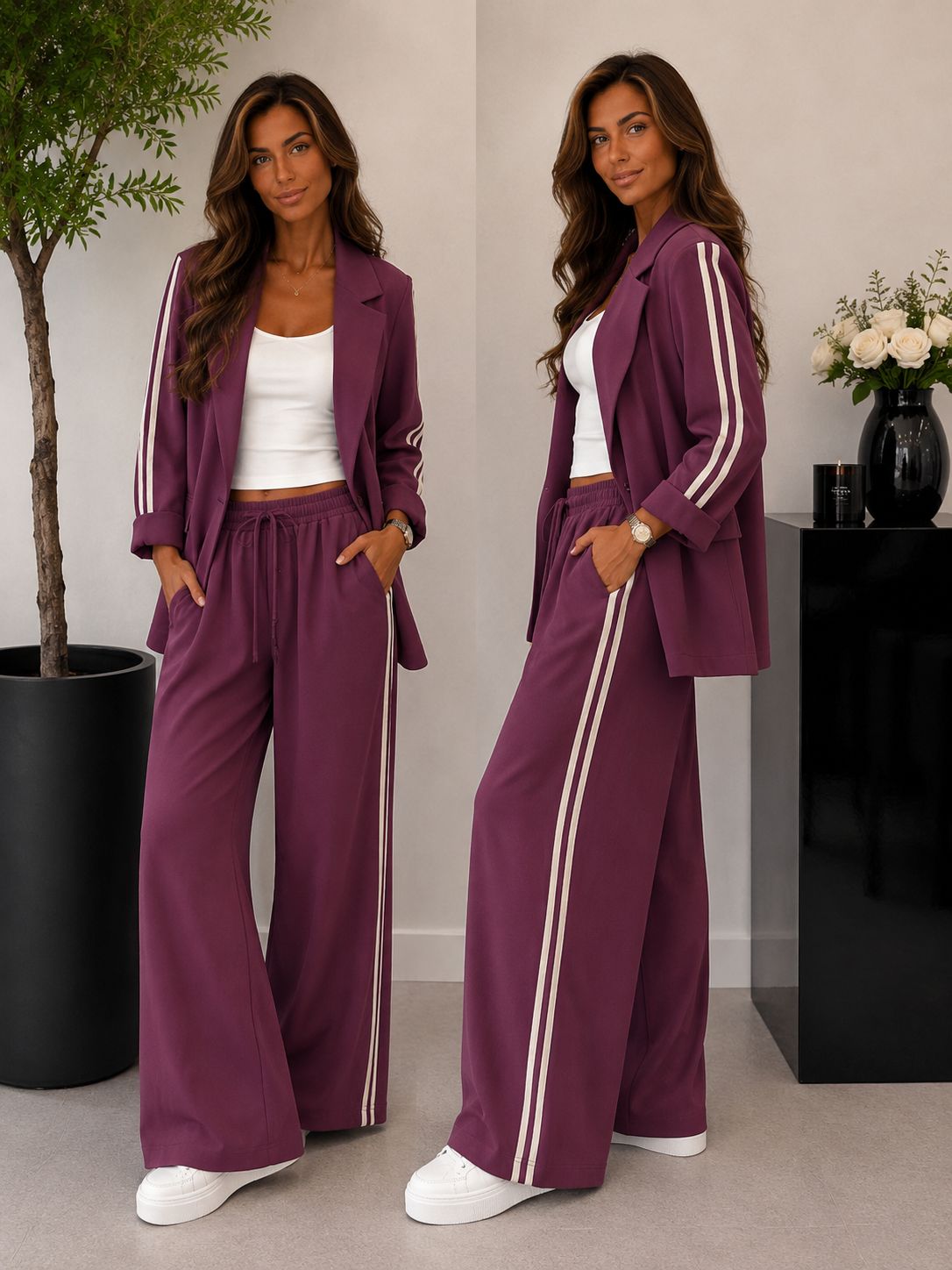 Berry oversized blazer met sportieve streep