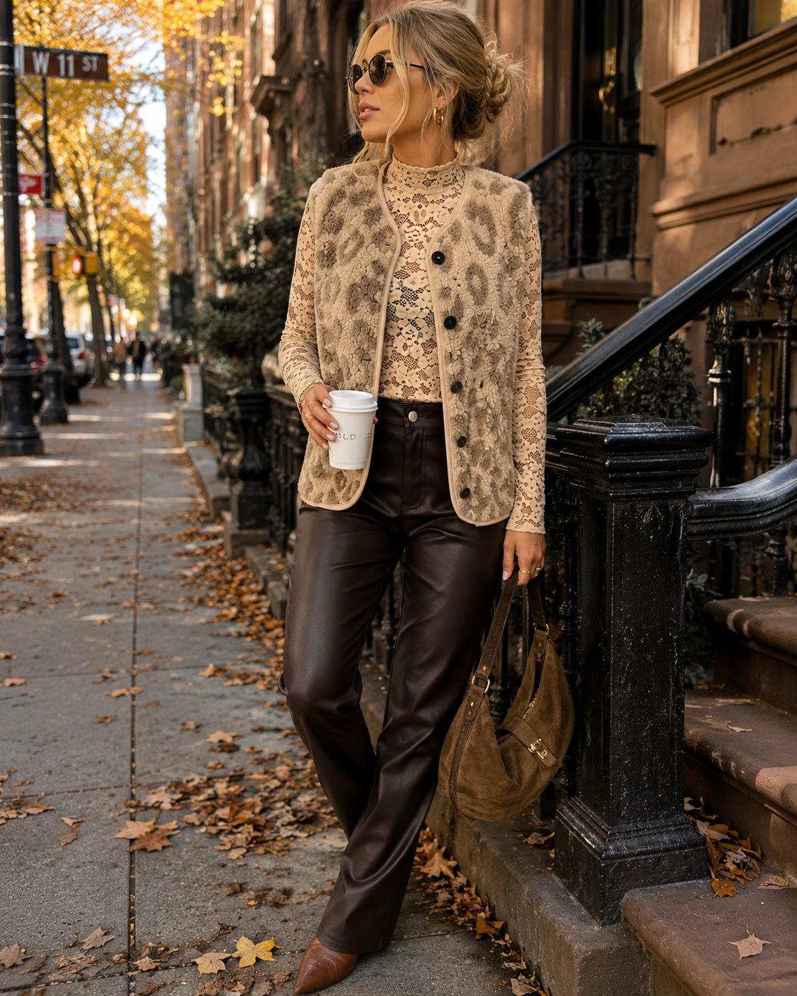 Leopard schaapjes bodywarmer beige