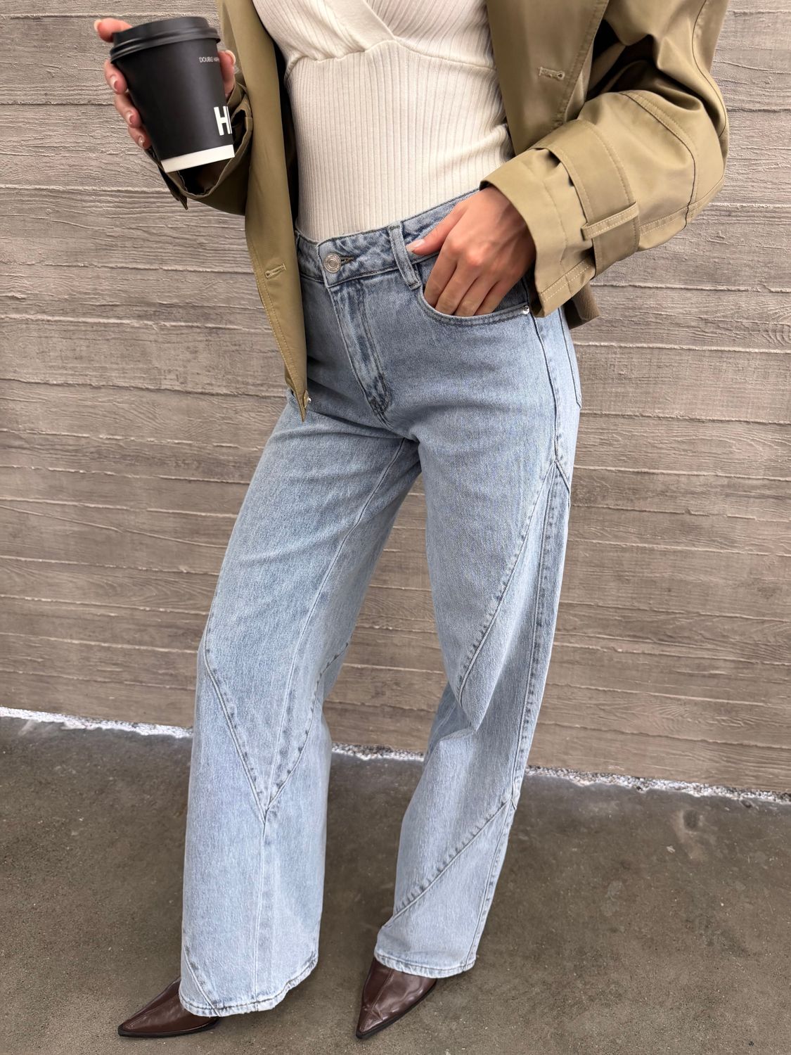 Straight jeans met diagonale naad
