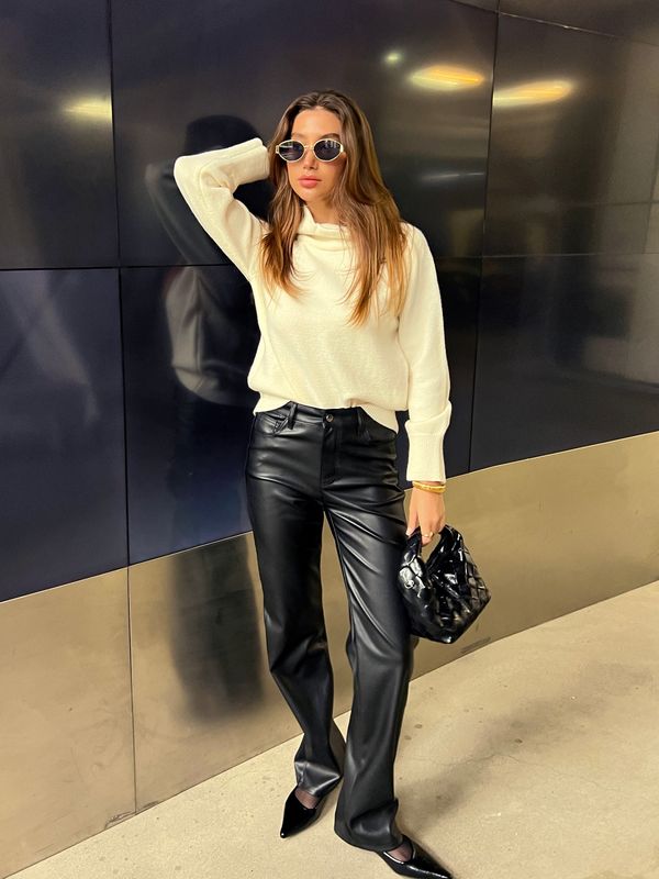 Straight leatherlook pantalon zwart