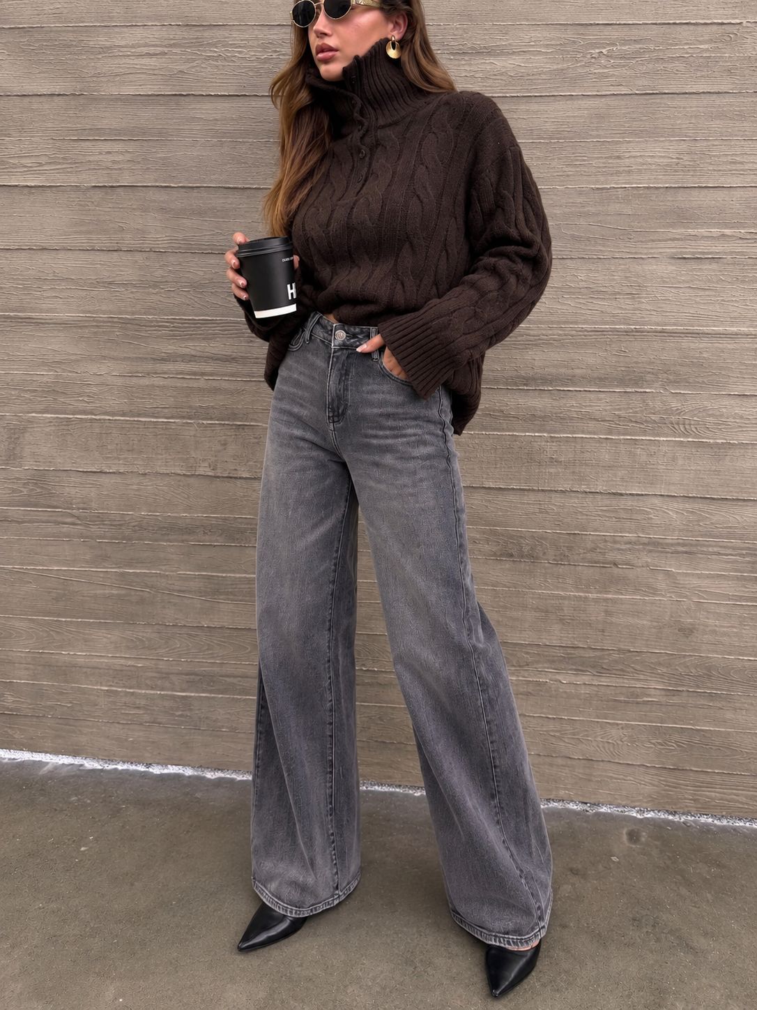 Dark grey wide leg jeans stretch