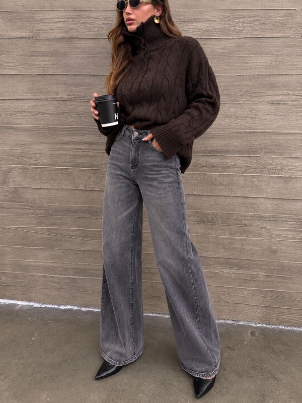 Dark grey wide leg jeans stretch