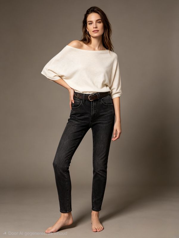 Grijs/ zwarte skinny met studded riem