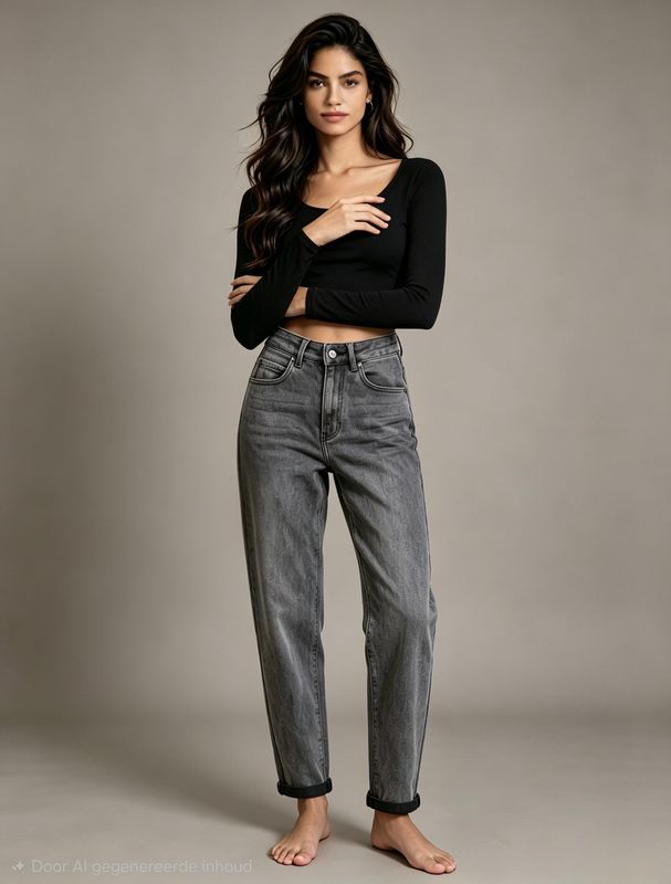Donkergrijze momfit jeans