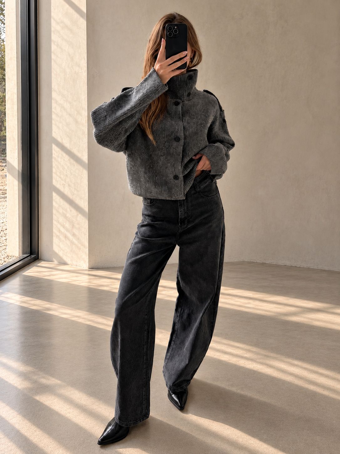 Dark grey barrel jeans