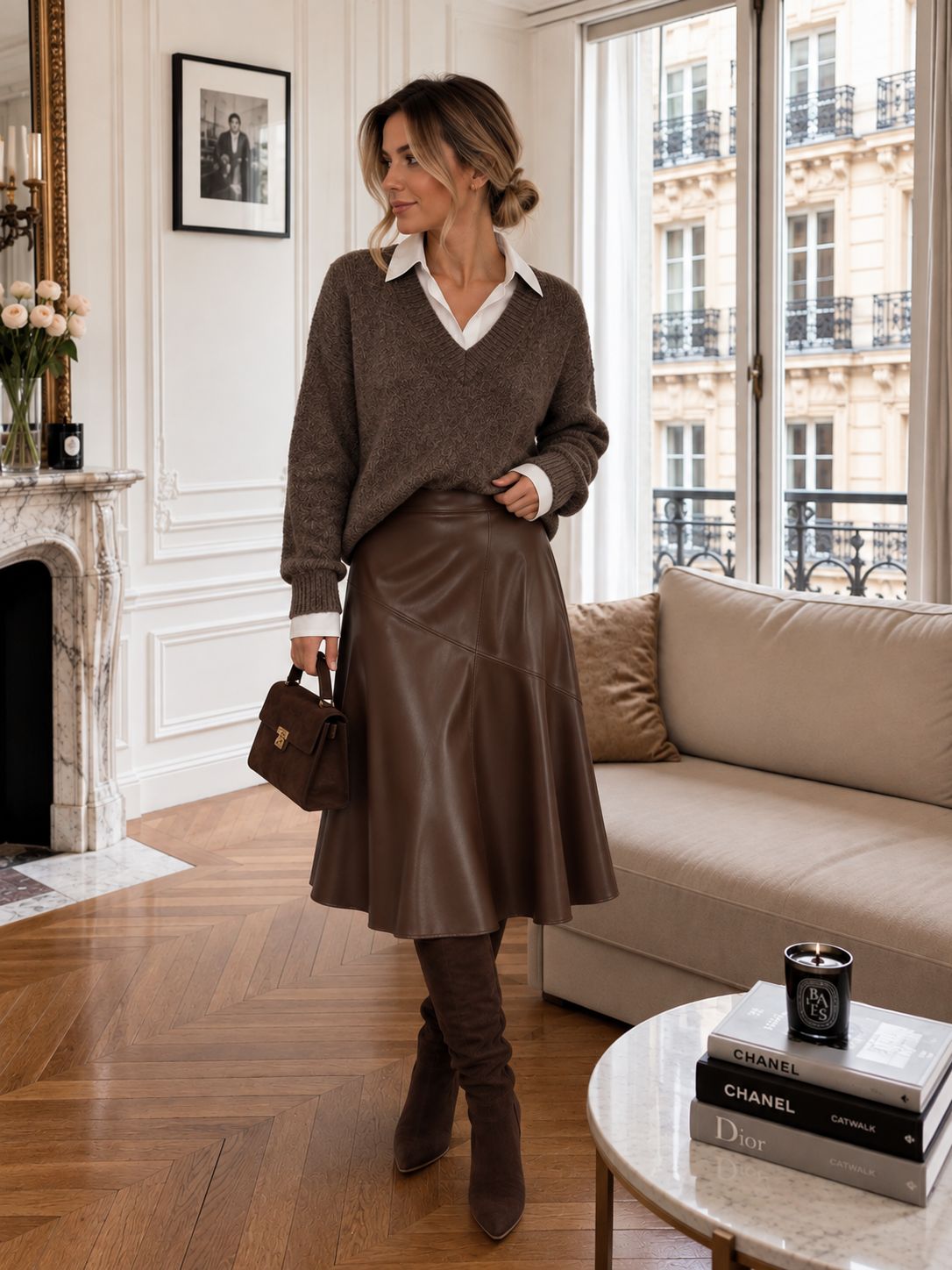 Leatherlook rok bruin