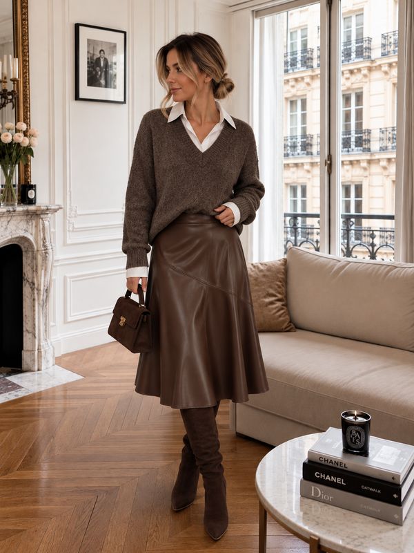 Leatherlook rok bruin