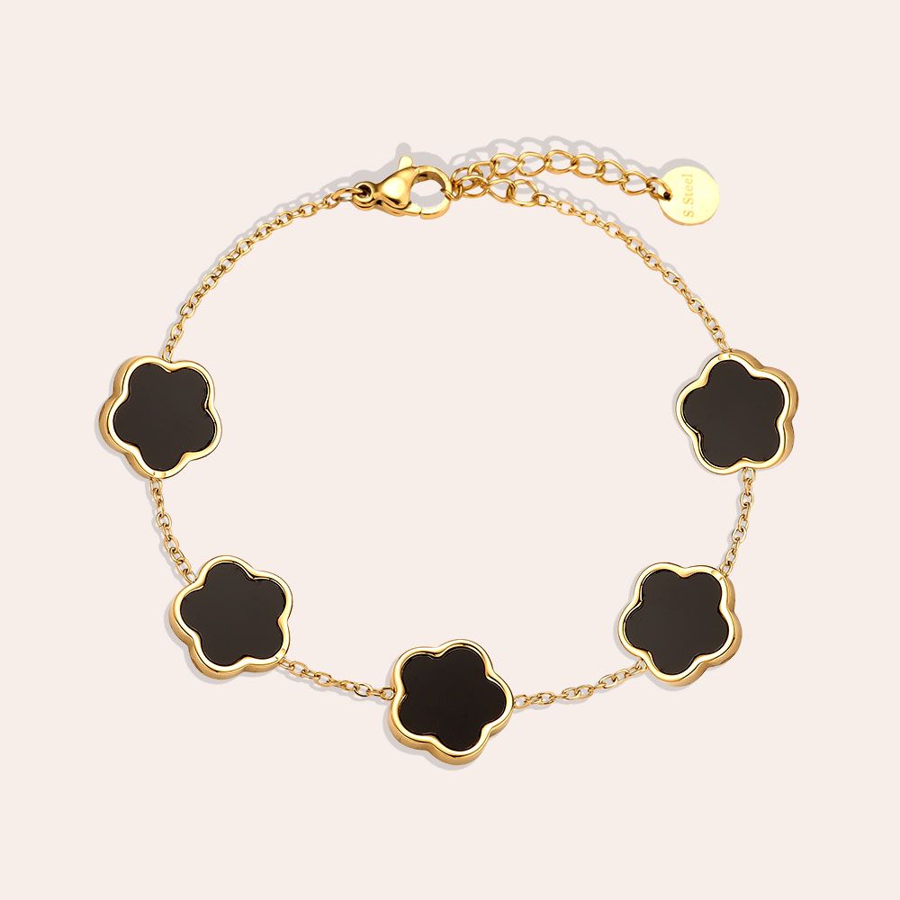 Stainless Steel designer bloem armband zwart