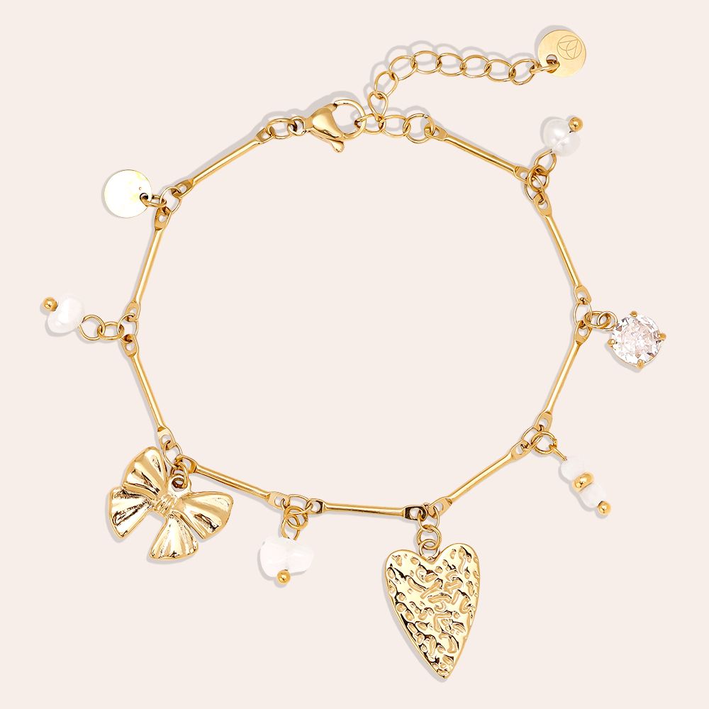 Stainless Steel bedelarmband Hearts/ Bows