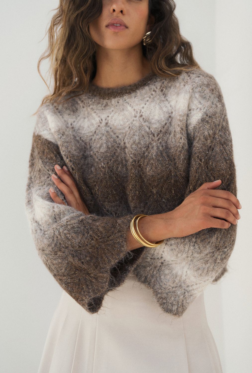 Brown/ Offwhite bi-colour trui
