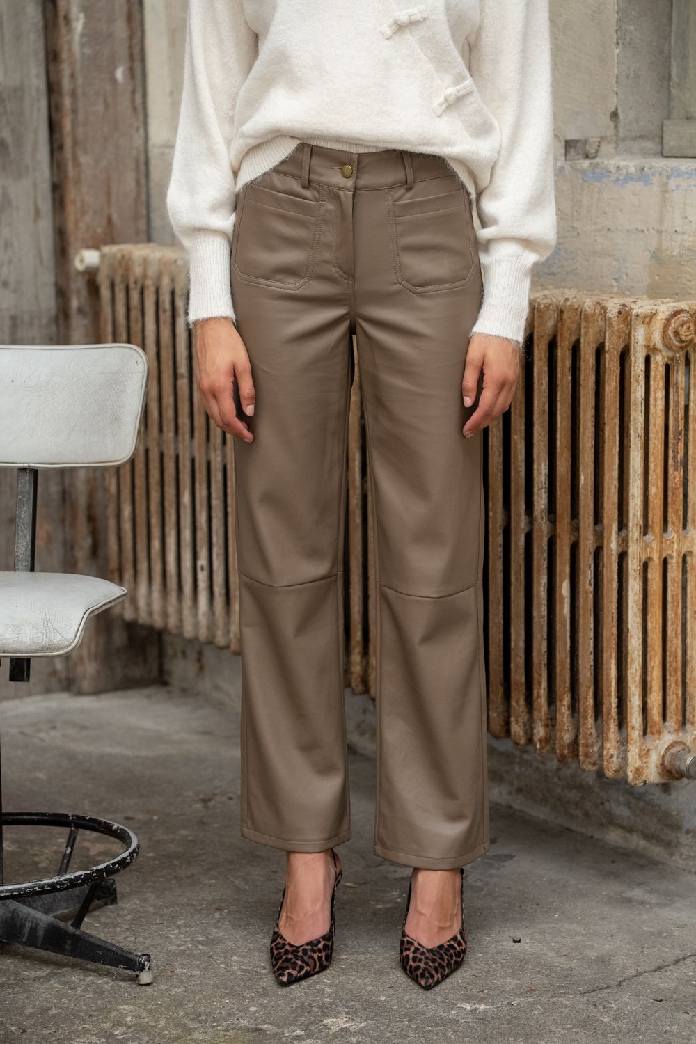 Leatherlook straight pantalon  Latte