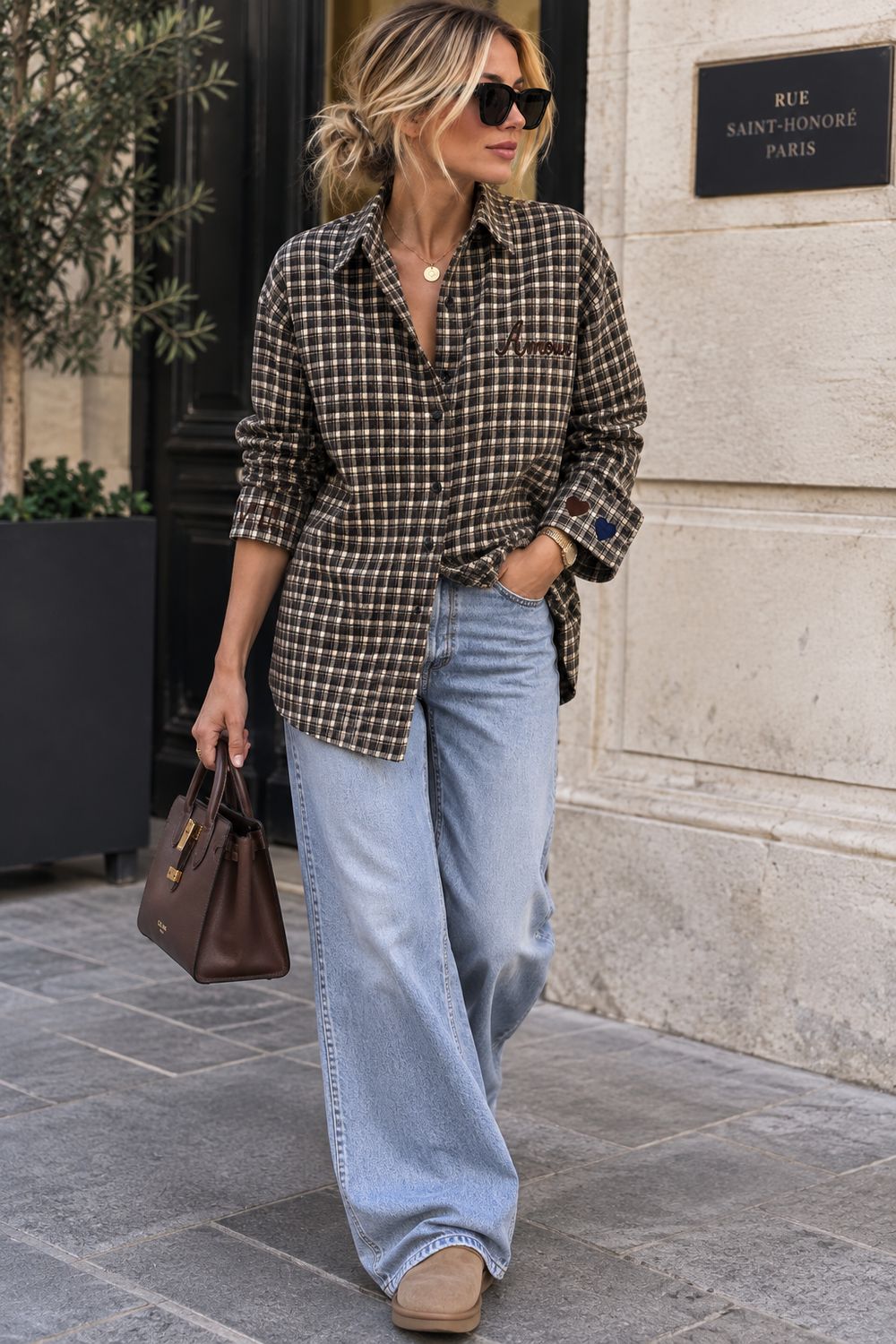 Ruiten "Love" blouse bruin