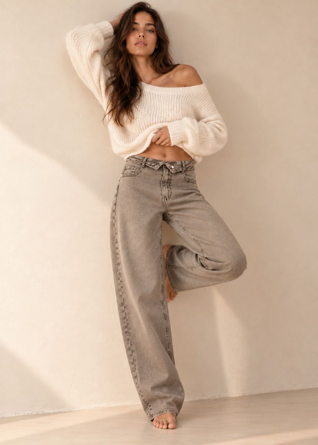 Trendy beige jeans "Slipped"