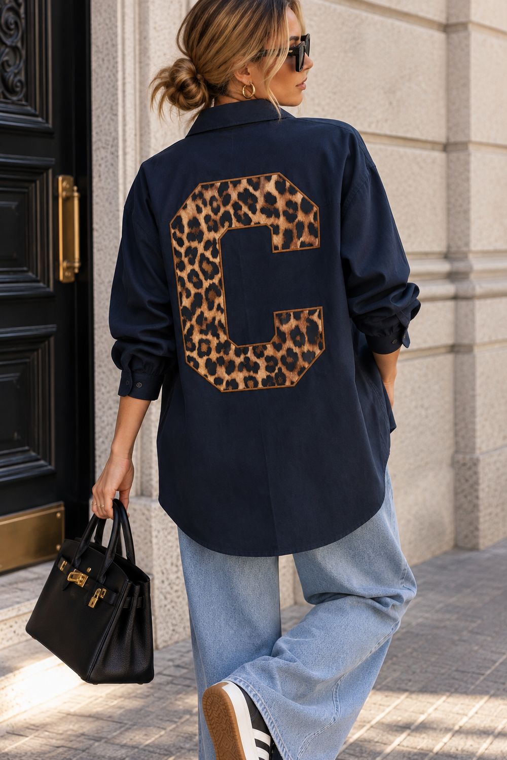 Navy/ Leopard blouse